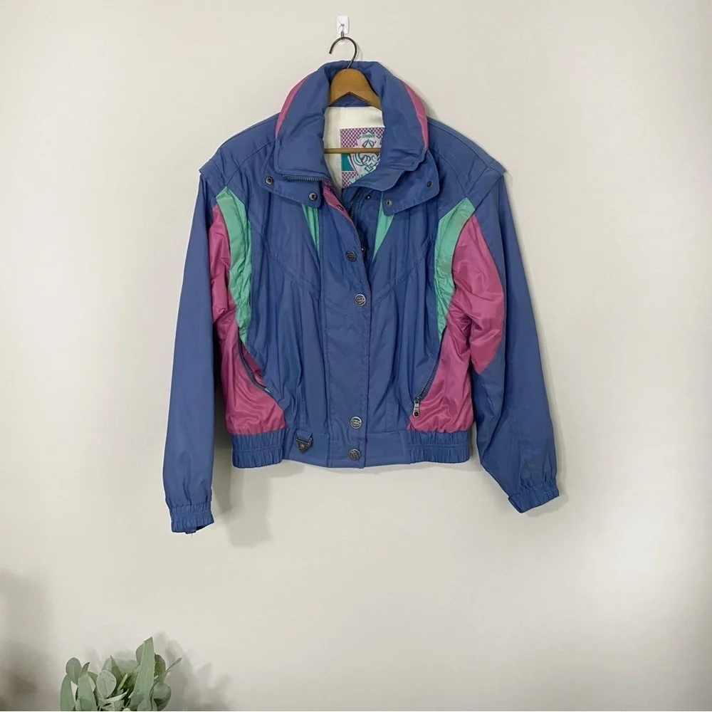 [Spyder] RARE Vintage 80s Blue, Green & Pink Winter Ski Jacket
